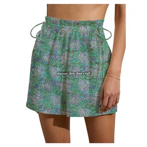Pantalones Cortos de Verano Hechos a Mano para Mujer, con Estampado Bagru, de Algodón, con Cordón Ajustable, para el Fin de Semana o la Playa - Product Image 3