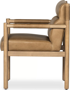 Fauteuil scandinave moderne Adaline en teck massif avec coussin en cuir, couleur naturelle écologique, meubles de salon intérieur - Product Image 3