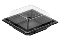 Bandeja de comida cuadrada negra de plástico de diseño fresco para frutas para llevar caja desechable 50% embalaje de comida ecológica sin plástico sushi
