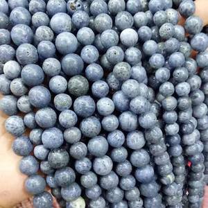 Cuentas sueltas redondas de coral azul natural para la fabricación de joyas, pulseras, collares, dijes DIY y accesorios de joyería. - Product Image 1