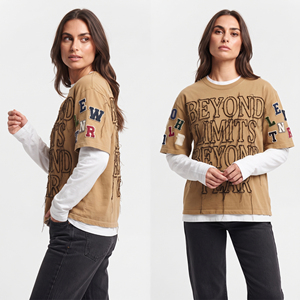 T-shirt ample brodé double couche pour femme avec lettres brodées, style été écoresponsable - Product Image 6