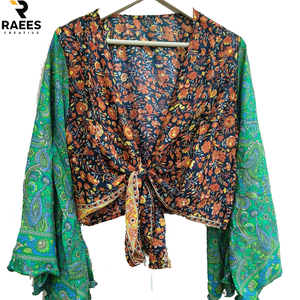 New Arrival Wrap <b>Top</b> Boho <b>Tie</b> <b>Top</b> Fashionable New Printed Silk Wrap <b>Top</b> For Women - Product Image 1