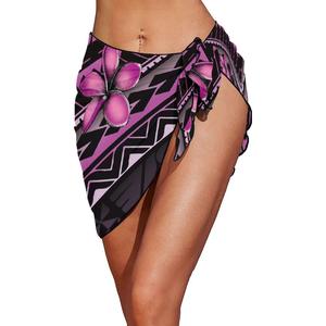 Pareo de Playa para Mujer, Personalizado, con Estampado Tribal Polinesio de Hibisco y Puntos Jacquard, con Lazos Laterales, para Cubrir el Bikini - Product Image 5