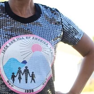Jack and Jill Women <b>Sequin</b> Mesh Graphic T Shirt Short Sleeve Crew Neck Shimmer Embellished Casual <b>Party</b> Fashion Ladies <b>Top</b> - Product Image 2
