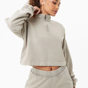 Sudadera de punto con media cremallera y cuello redondo para mujer, talla grande, bordada, forrada, informal, holgada, de forro polar, cálida, de manga larga, para otoño - Product Image 1