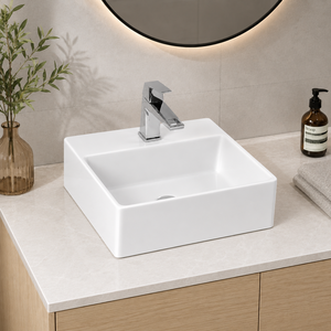 Lavabo de Cerámica Moderno Minimalista para Baño, Montado en el Suelo, Rectangular, Superficie Lisa, Blanco, 410x310x120mm, 5 Años de Garantía - Product Image 2