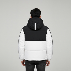 Men's Winter Hooded Puffer <b>Jacket</b> Color Blocking Windproof Thick Warm Polyester Filled Casual Style Front Logo Print - Product Image 6
