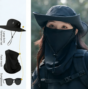 Ensemble Chapeau de Cowboy Western et Lunettes de Soleil Unisexe pour Adulte avec Large Bord, Protection UV400, Séchage Rapide et Couverture Faciale Respirante - Product Image 1