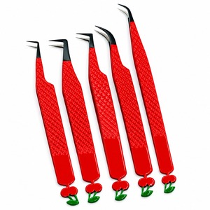 Pinzas de Precisión para Pestañas, Acero Inoxidable, Mango Rojo, Punta Suave, Ángulo de 45 Grados, para Extensión de Pestañas - Product Image 1
