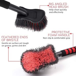 Brosse de lavage de voiture douce de 17,5 pouces avec long manche, poils souples, grattoir pour pneus et carrosserie, sûre pour le nettoyage des flancs des roues - Product Image 3