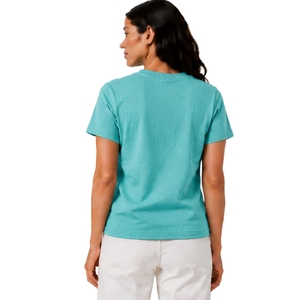 T-shirt en coton à col rond brodé de fleurs blanches pour femme, manches courtes, décontracté, personnalisé, OEM, premium, mode estivale - Product Image 2