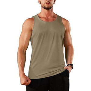 Camiseta sin mangas de poliéster tejido para hombre, color verde oliva, de secado rápido, cuello redondo, color sólido, informal, para entrenamiento. - Product Image 2