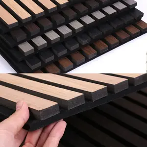 Panel de pared de listones de fácil instalación, material de MDF de madera maciza, chapa acústica insonorizada negra de 1220x2440mm x21mm, paneles acústicos para pasillo. - Product Image 2