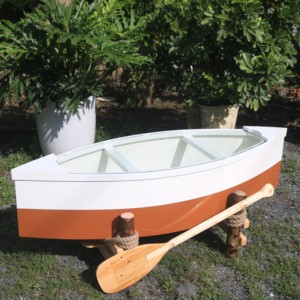 MESA DE BARCO con remo y vidrio en la parte superior - Muebles de madera para ideas de decoración náutica - Product Image 1