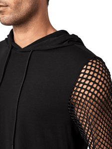 Nouveau design – Sweat à capuche court pour homme à manches longues avec empiècements en maille contrastante et cordon de serrage - Product Image 4