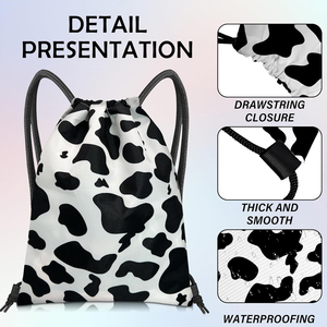 <b>Drawstring</b> <b>Backpack</b> Cow Print Pattern Portable Sport Bag Modern Style Digital Printing Wholesale OEM Supplies - Product Image 4
