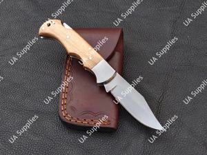 Couteau pliant professionnel en acier Damas, lame en acier Damas, manche en bois d'olivier, 58 HRC, tranchant comme un rasoir, verrouillage arrière, pour camping, recherche et sauvetage en extérieur - Product Image 2