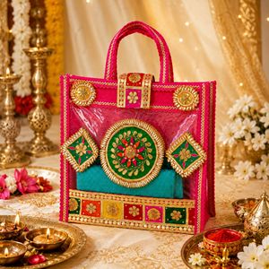 Traditional Indian Gota Patti Wedding Hamper <b>Bag</b>, Handmade Decorative Guest Room Welcome Gift Packaging <b>Bag</b> - Product Image 2
