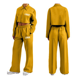 Ensemble deux pièces décontracté pour femme White Bird Express : veste courte à capuche olive et pantalon large, survêtement assorti, vêtements de sport 100% coton - Product Image 3
