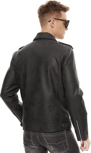 Blouson aviateur en cuir de vachette noir pour homme, col rabattu, fermeture éclair, coupe ajustée, longueur standard, pour l'automne - Product Image 4