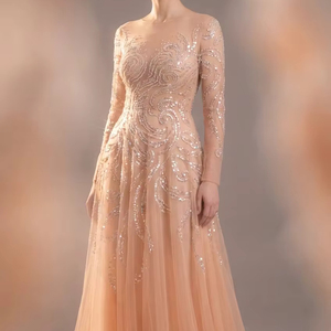 Elegante Vestido de Noche de Sirena con Lentejuelas Pesadas, Diseño de Cuello en V Profundo, Vestidos de Gala de Lujo Estilo Árabe, Ropa para Banquetes, Precio al por Mayor - Product Image 1