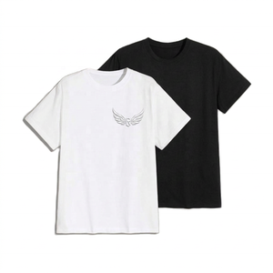 Men's Cotton Short Sleeve <b>T</b>-<b>Shirt</b> With Wing Logo O-Neck Casual Regular Fit White <b>Black</b> - Product Image 1