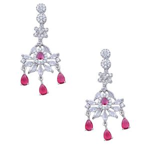 <b>Silver</b> Plated Zinc Alloy Crystal Rhinestone <b>Necklace</b> Earring <b>Set</b> Pink Stones Flower Design Vintage Third Party Certified Wedding - Product Image 2