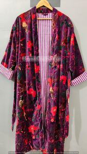 Bata tipo kimono con estampado floral de longitud completa para mujer, ropa de estar por casa de satén con manga tres cuartos, sin cuello, para verano - Product Image 2