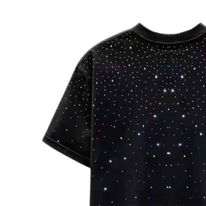Camiseta de mujer de algodón 100% de gran gramaje con hombros caídos, estilo oversize, con pedrería en toda la prenda, estilo streetwear, marca privada, superventas - Product Image 6