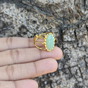 Anillo Ajustable de Amazonita Natural Ovalada con Triple Banda, Chapado en Oro de 18K, Hecho a Mano, Estilo Clásico y Moderno, Islámico - Product Image 2