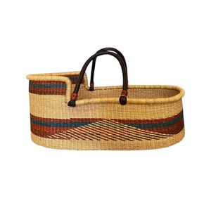 Panier à langer mural rustique en jonc de mer noir moderne avec poignée en cuir, multi-bandes, et panier à langer pour enfant en rotin - Product Image 1