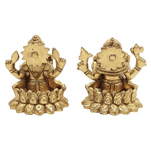 Statue en laiton de 3 pouces faite à la main de Lakshmi Ganesha (la paire de bon augure) fabriquée en Inde pour les cadeaux - Product Image 3