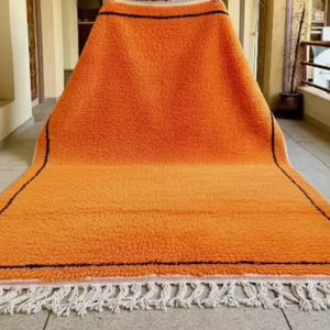 Alfombra marroquí anudada a mano de lana naranja y negra con flecos, diseño persa moderno bohemio para sala de estar, habitación infantil, oficina, hotel - Product Image 1