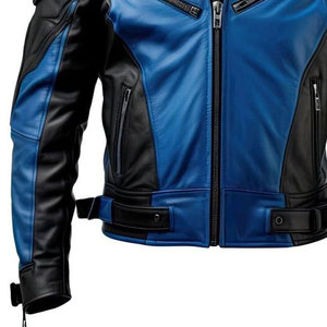 2026 Men Black & Blue Leather <b>Jacket</b> Genuine Lambskin Handmade Biker <b>Gothic</b> Coat Wholesale OEM ODM - Product Image 4