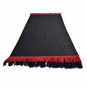 Tapis d'intérieur personnalisé en laine noire tissée à plat, écologique, antidérapant, avec franges rouges et poils épais, pour salon, hôtel et villa - Product Image 3