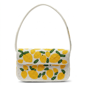 Sac à bandoulière perlé fait main motif perroquet tropical pour femme, pochette de soirée à rabat floral palmier, sac à main original à porter sous le bras - Product Image 2