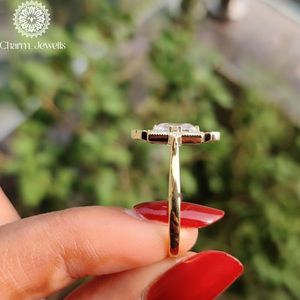 Charm Jewells Cushion Cut Moissanite IGI Certified Engagement <b>Ring</b> 18K Gold Filled Prong Setting Women's Classic Wedding Band 3 - Product Image 3