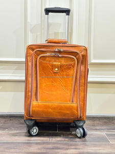 Nuevo Real hecho a mano de grano completo de cuero genuino equipaje Trolley bolsas personalizadas Weekender Overnighter Trolley equipaje con ruedas - Product Image 3