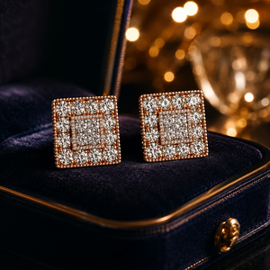 Classic 14K <b>Rose</b> <b>Gold</b> Natural Square Diamond Cluster <b>Stud</b> <b>Earrings</b> Framed Geometric Design Fine Women Bridal Wedding Gift - Product Image 2