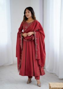 Conjunto de traje Anarkali de seda Chanderi con brillo romano puro, a la moda, con pantalón y dupatta, listo para usar, vestido étnico de fiesta para mujer - Product Image 3