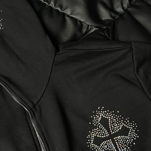<b>Black</b> Winter 100% Cotton Casual Oversized <b>Zip</b>-<b>Up</b> <b>Hoodie</b> with Letter Pattern 500gsm Unisex Custom Embroidery - Product Image 5