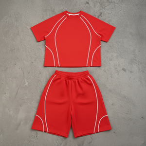 OEM/ODM Good Quality Custom Striped Design Men's Clothing Plus Size Cotton Breathable High Street Men T Shirts and Shorts <b>Sets</b> - Product Image 3