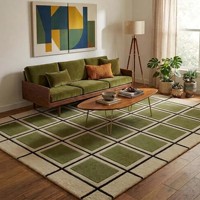 Modern Green Checkered Area Rug Soft Plush Living Room Carpet Geometric Grid Floor Mat Bedroom Nursery Home Decor Style