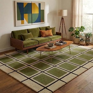 Tapis moderne à carreaux verts, moelleux et doux, pour salon, chambre, chambre d'enfant, décoration intérieure, style géométrique - Product Image 1