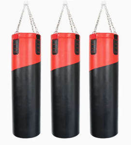 Sac de boxe d'entraînement en PU rouge et noir, rempli de sable, avec fermeture éclair, sac de frappe lourd et durable pour la pratique de la boxe pour adultes - Product Image 1