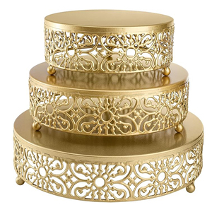 Elegant Metal <b>Cake</b> <b>Stand</b> Set Round Decorative Wedding Party Display <b>3</b> <b>Tier</b> Gold Finish Dessert Display Cupcake <b>Stands</b> Wedding - Product Image 1