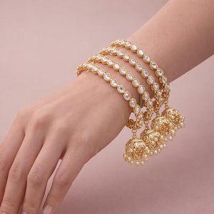 Pulseras de cristal con diamantes de imitación en forma de campana y diseño de bola chapadas en oro de 24K, joyería étnica de boda para mujer, engaste de canal, tercer fabricante - Product Image 2