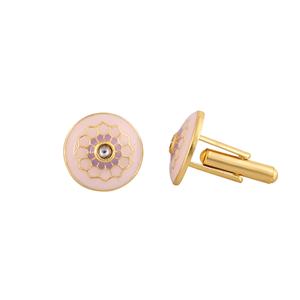 Luxury Gold Plated Pink Enamel Round Cufflinks for Men Floral Formal Shirt <b>Accessories</b> <b>Wedding</b> Business Gift Premium Cuff Links - Product Image 5