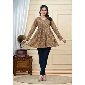 เสื้อทูนิคทรงเปปลัมลายดอกไม้สีน้ำตาลสไตล์โบฮีเมียนจาก AARTI FASHION เสื้อผ้าลำลองสไตล์ชาติพันธุ์แขนยาว ผลิตในอินเดีย รุ่น 3 - Product Image 4