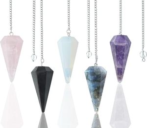 Pendules en pierres précieuses naturelles en gros, outils d'énergie pour la guérison, la radiesthésie, la méditation, la réiki et les chakras, avec chaîne en argent, sculptés à la main ALIZA - Product Image 2